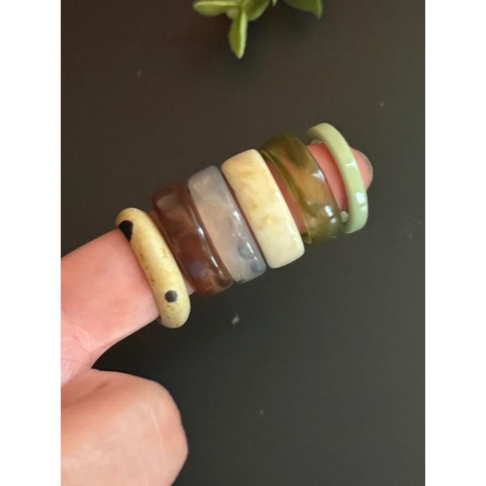Chunky Resin Acrylic Ring Bundle Y2K Retro Stacking Rings Set Size 7-7.5